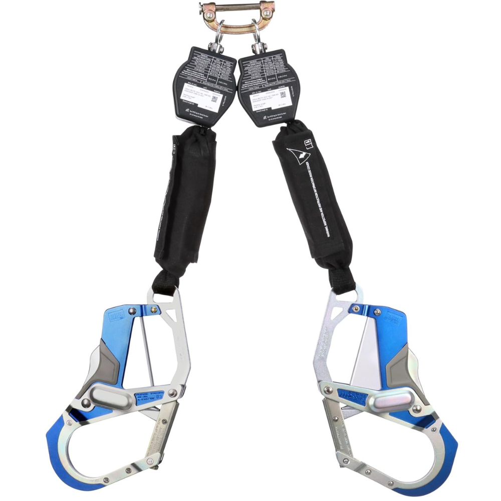 3M DBI-SALA Nano-Lok Twin-Leg Hot Work Self-Retracting Lifeline, Web & Steel Comfort Grip Hook from GME Supply